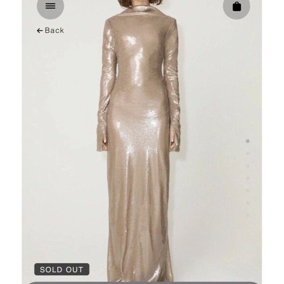 KHY Sequin Maxi Dress Champagne XS Kylie Jenner Long Sleeve Low Back Lined - Picture 8 of 16